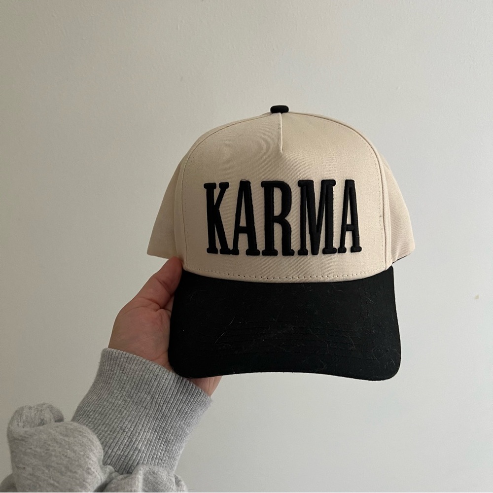 Electric label karma trucker hat